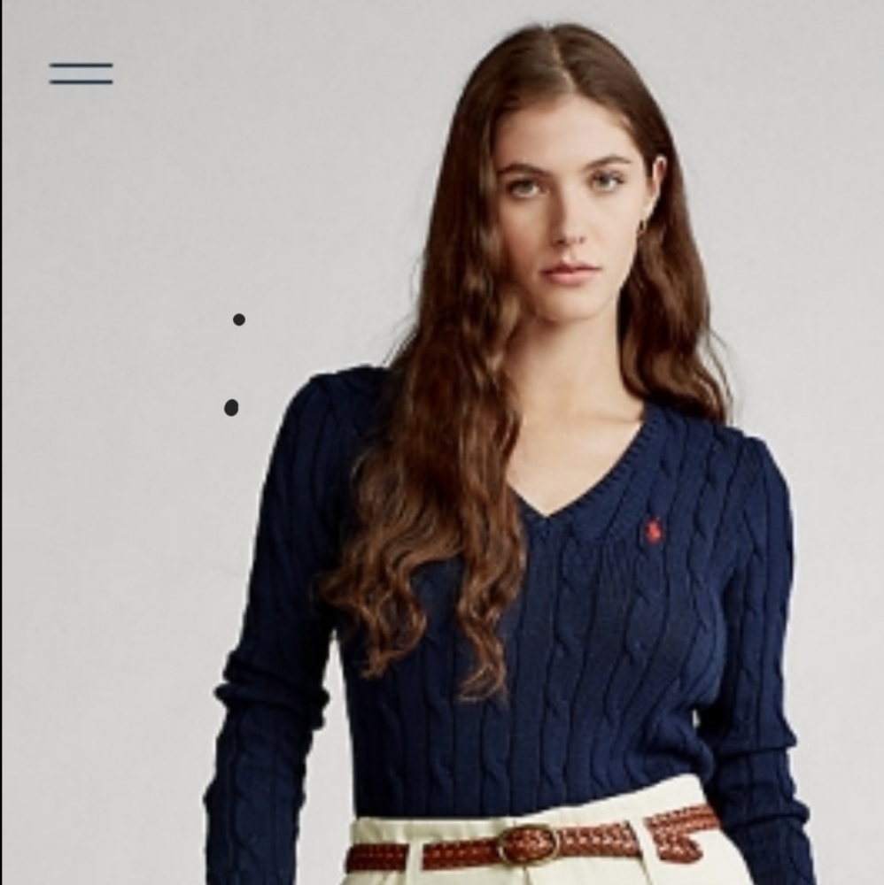 Polo Ralf Lauren Bavy blue V neck Cable knit long sleeve sweater